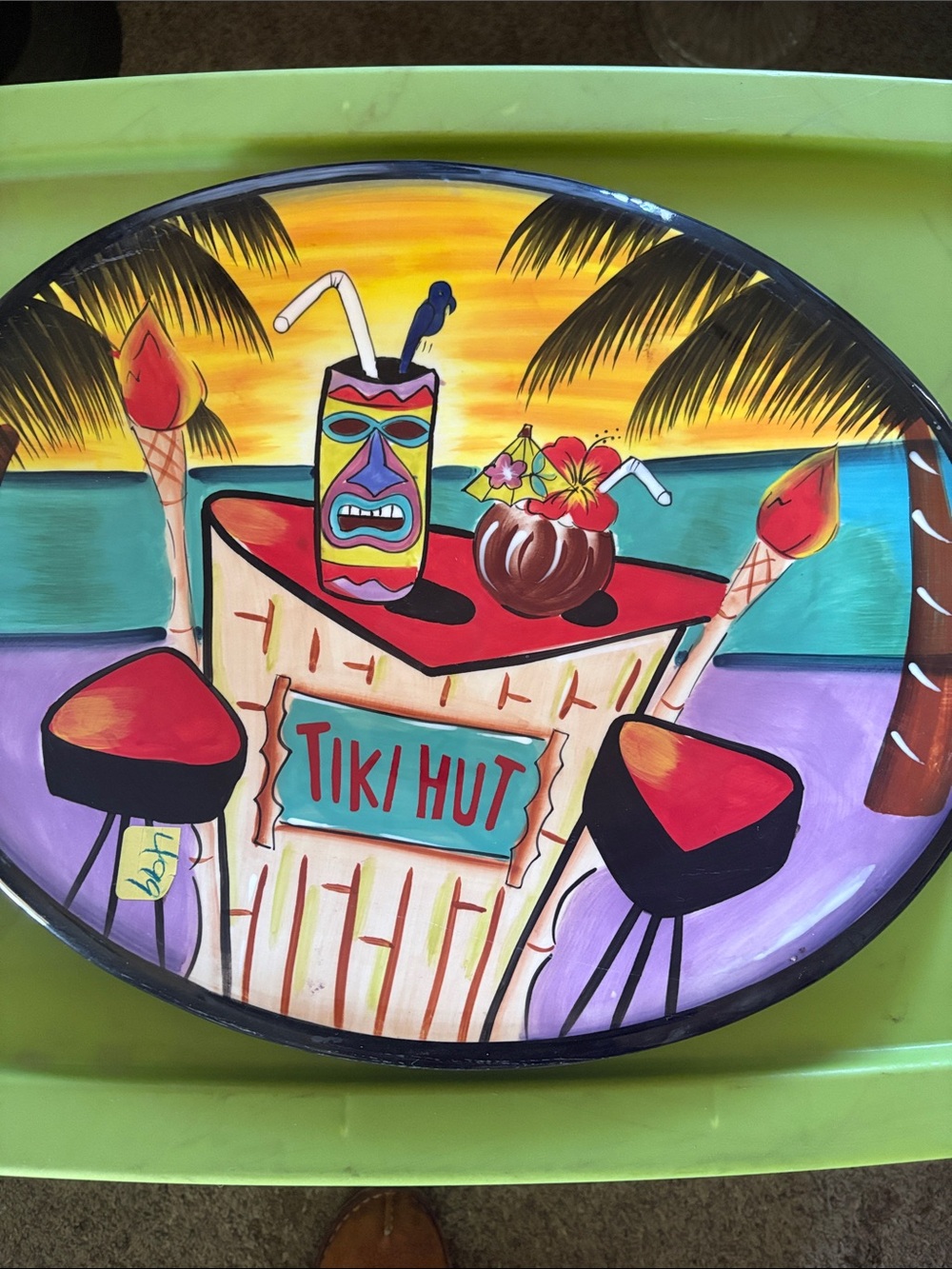 Colorful Tiki Hut Decorative Party Tray – Multi-Color Tropical Serving Platter